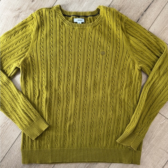 Izod Green Crew Neck Sweater Cable Knit Size XL - Picture 1 of 6